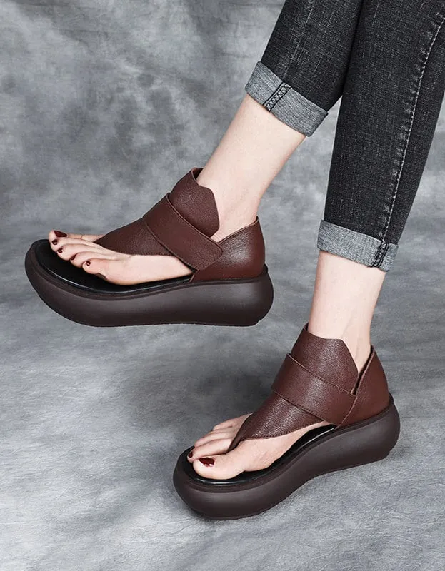 Comfortable Leather Wedge Flip Flop Sandals