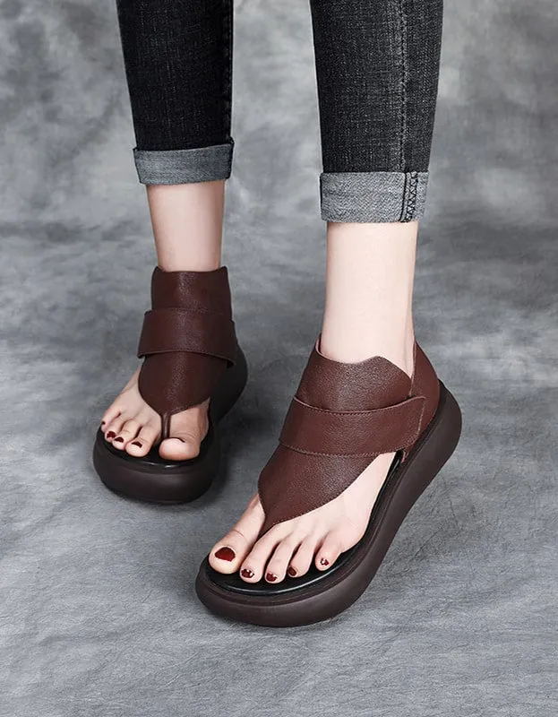 Comfortable Leather Wedge Flip Flop Sandals