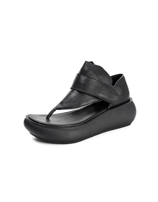 Comfortable Leather Wedge Flip Flop Sandals