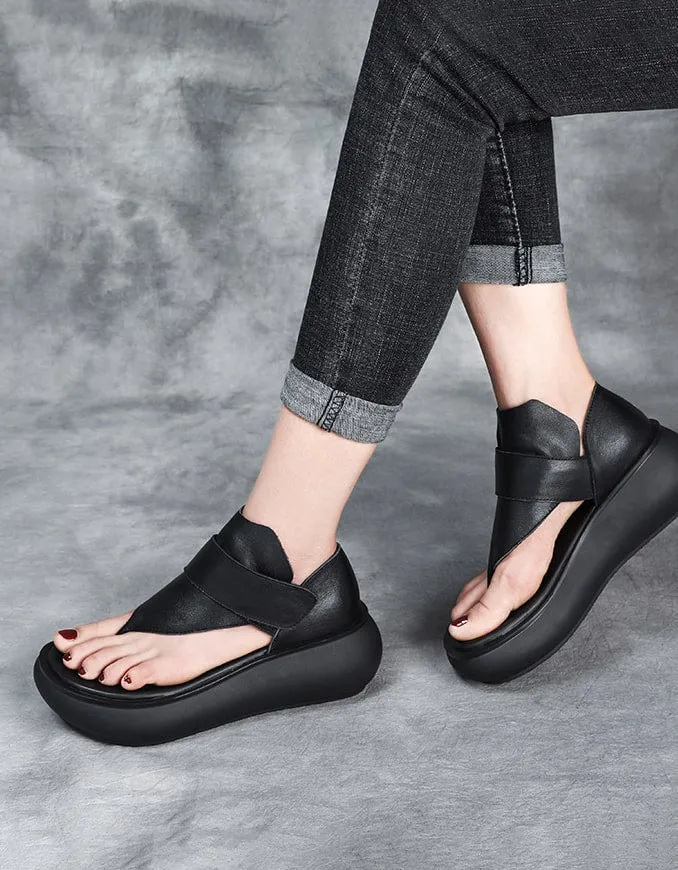 Comfortable Leather Wedge Flip Flop Sandals