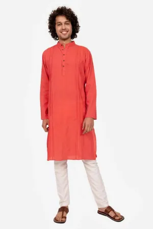 Coral Cross Color Pintucked Mens Kurta