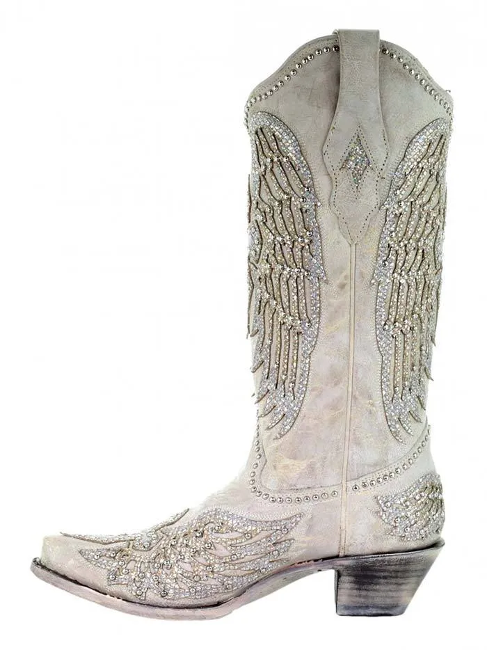 Corral Ladies White Winged Cross Glitter Overlay Boots Style A3571