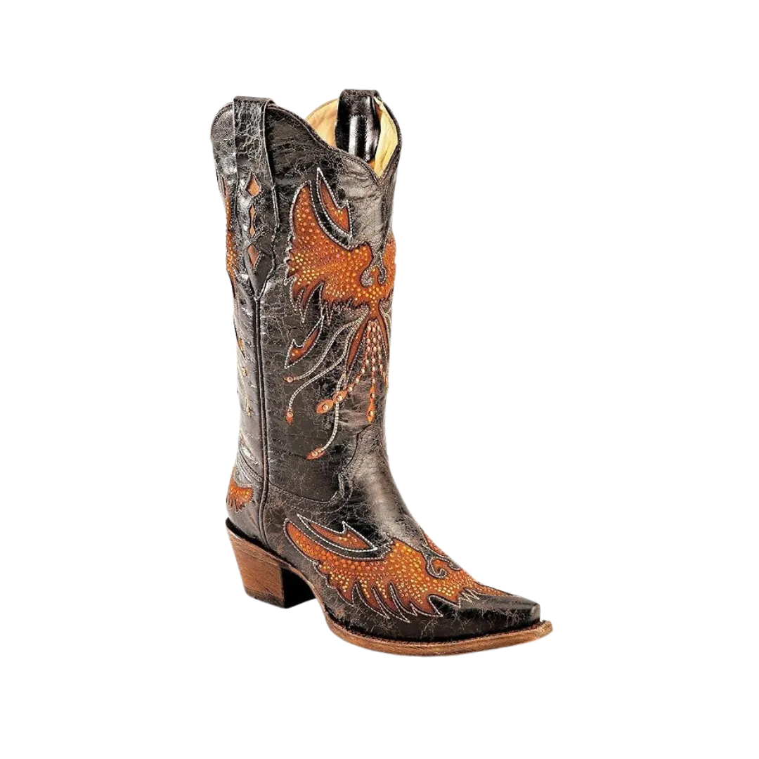 Corral Women's Black Eagle Inlays Leather Orange Boots