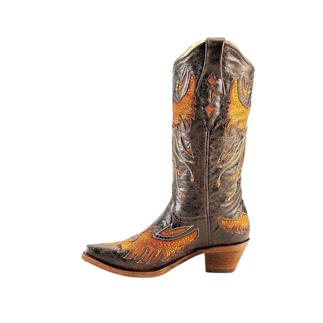 Corral Women's Black Eagle Inlays Leather Orange Boots