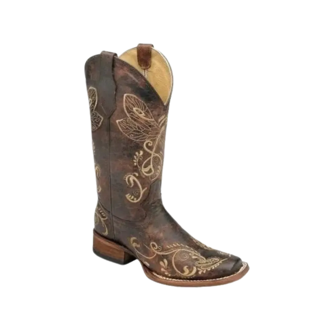 Corral Women's Dragonfly Embroidered Distressed Brown Boots