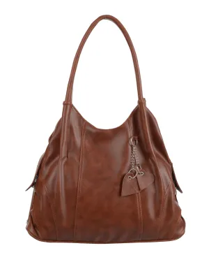 creeper Women's PU Leather Large Capacity Shoulder Hobo Handbag with Top Handle & Multi-Pockets (Brown_CR-001)