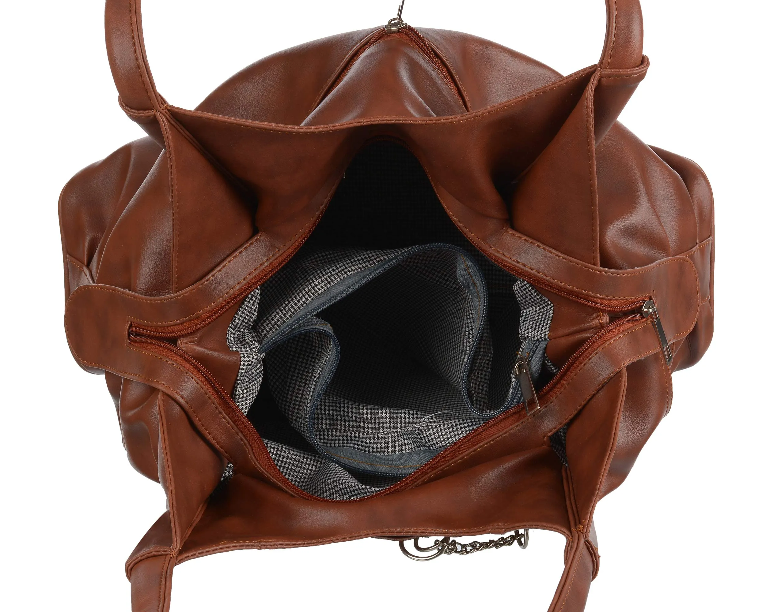 creeper Women's PU Leather Large Capacity Shoulder Hobo Handbag with Top Handle & Multi-Pockets (Brown_CR-001)