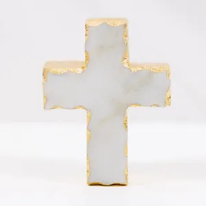 Cross Marble Decor   White/Gold Cross