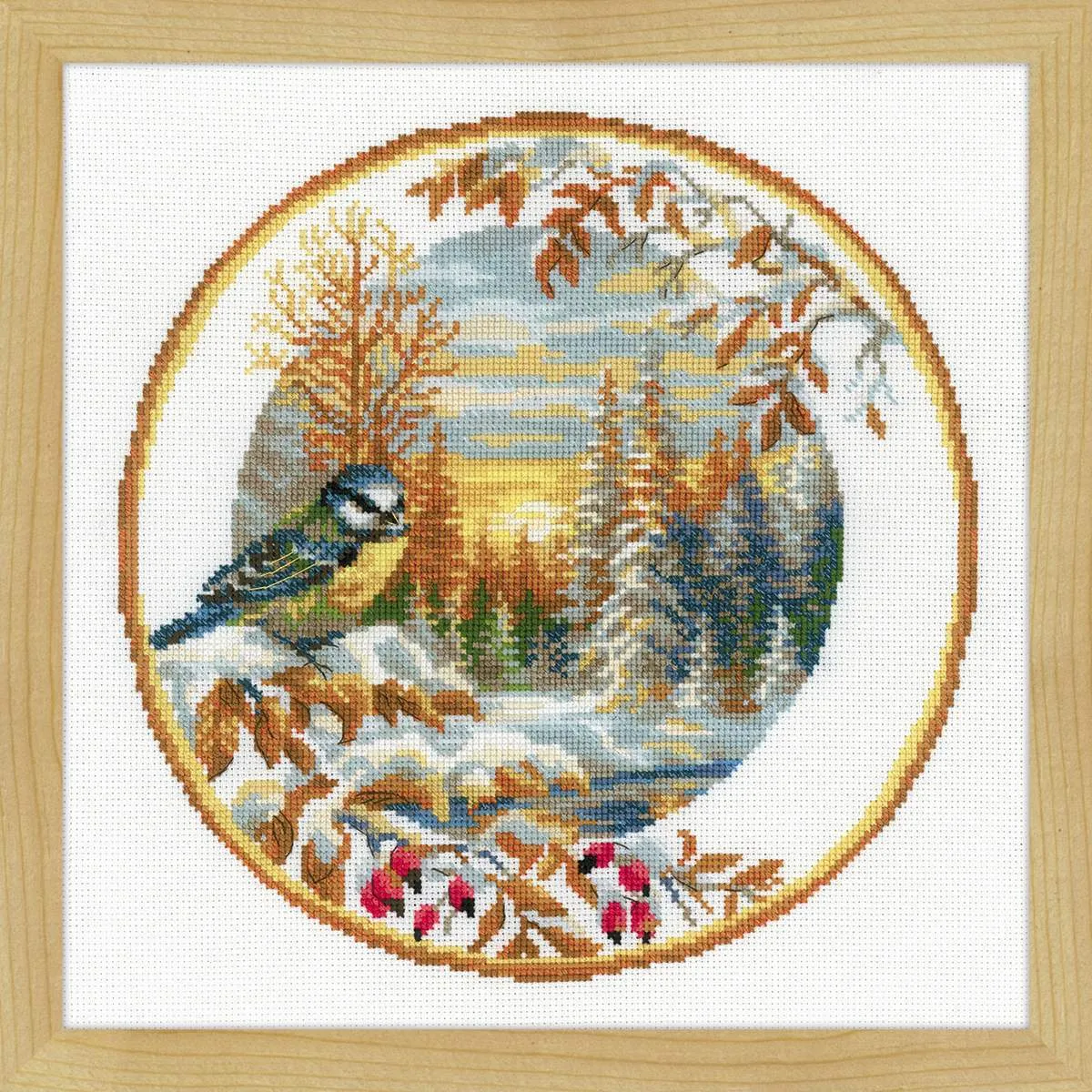 Cross Stitch Kit Plate With Oriole  30 X 30 cm