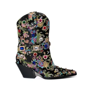 Crystal Embellished Wedge Heel Cowboy Boots