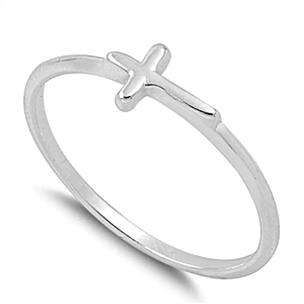 Curved Petite Cross Ring in Silver