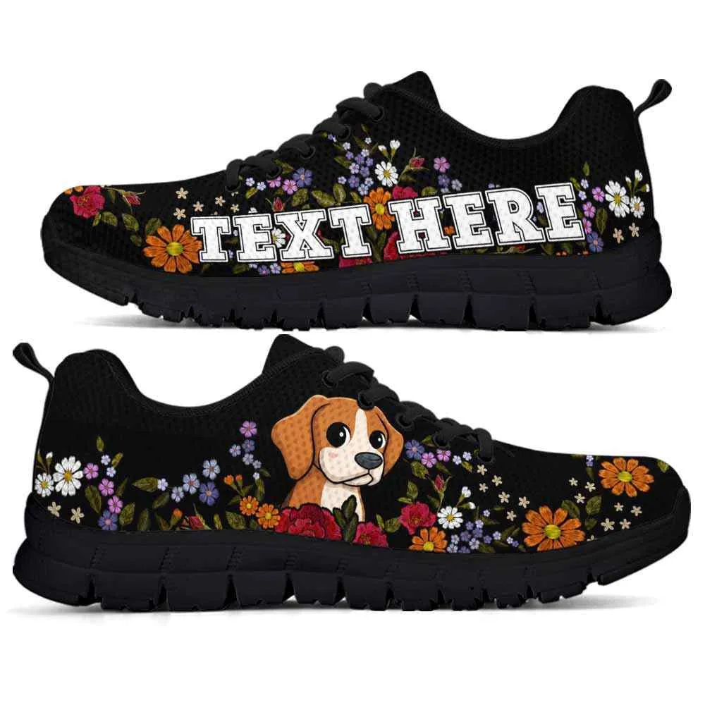 Custom Name Beagle Sneaker, Beagle Colorful Flower Floral Dog Lovers Sneakers Gym Running Shoes, Best Running Shoes