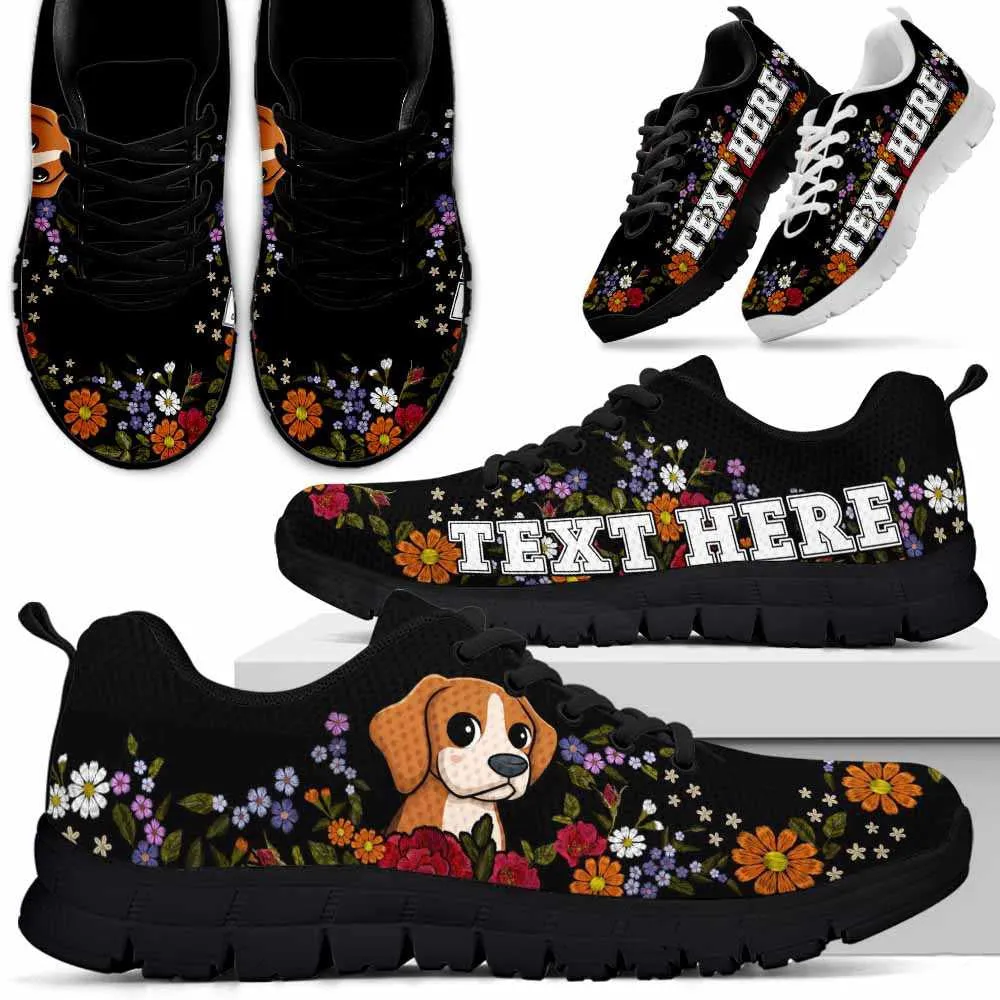 Custom Name Beagle Sneaker, Beagle Colorful Flower Floral Dog Lovers Sneakers Gym Running Shoes, Best Running Shoes