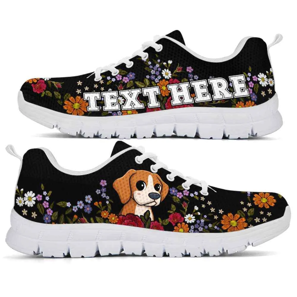 Custom Name Beagle Sneaker, Beagle Colorful Flower Floral Dog Lovers Sneakers Gym Running Shoes, Best Running Shoes