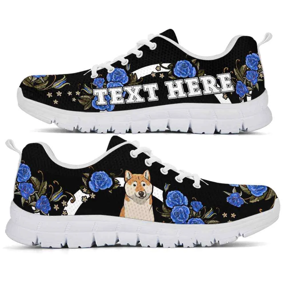 Custom Name Shiba Inu Sneaker, Shiba Inu Dog Lovers Sneakers Gym Rose Blue Flower Running Shoes, Best Running Shoes