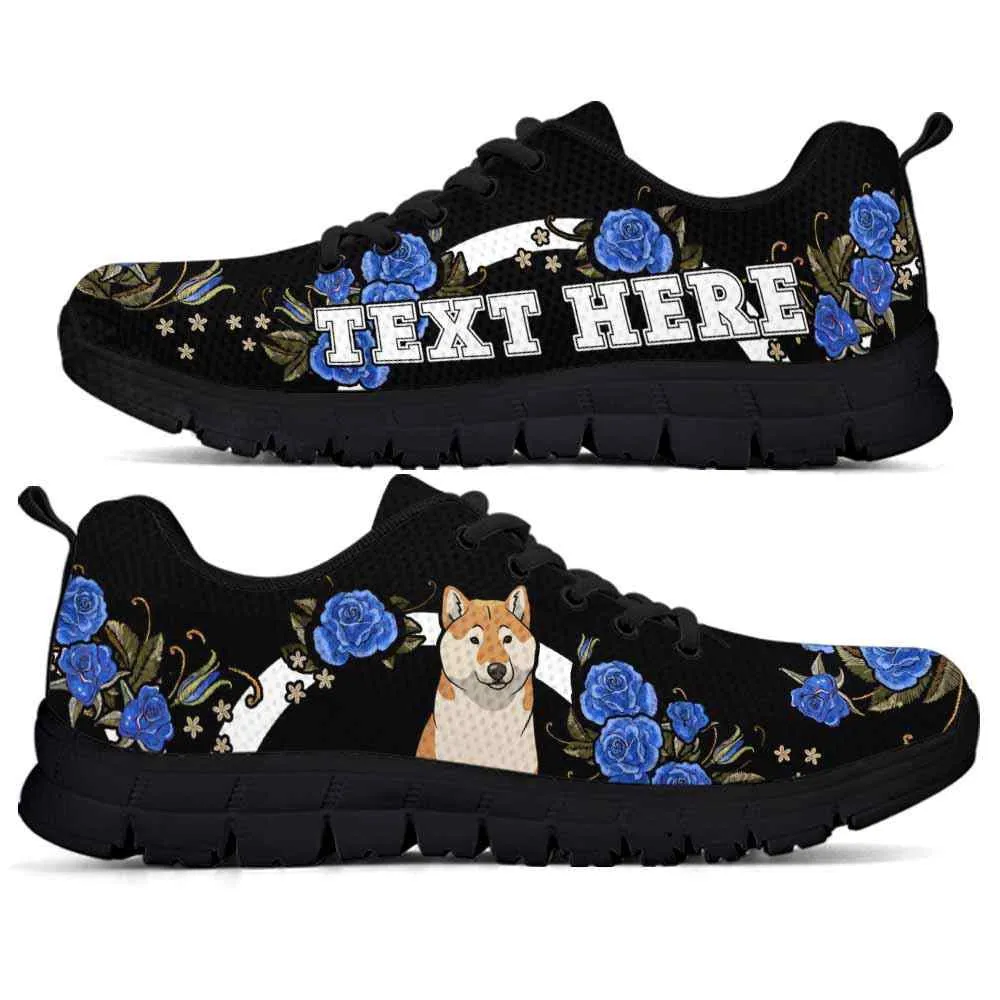 Custom Name Shiba Inu Sneaker, Shiba Inu Dog Lovers Sneakers Gym Rose Blue Flower Running Shoes, Best Running Shoes