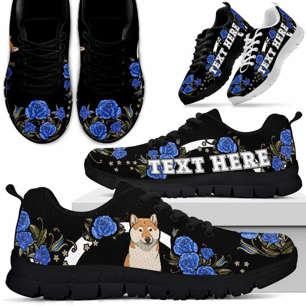 Custom Name Shiba Inu Sneaker, Shiba Inu Dog Lovers Sneakers Gym Rose Blue Flower Running Shoes, Best Running Shoes