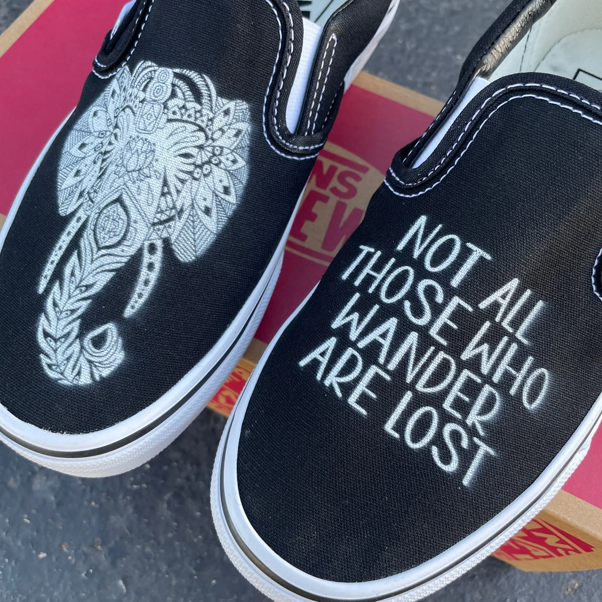 Custom Vans Shoes - Elephant - Black Slip Ons