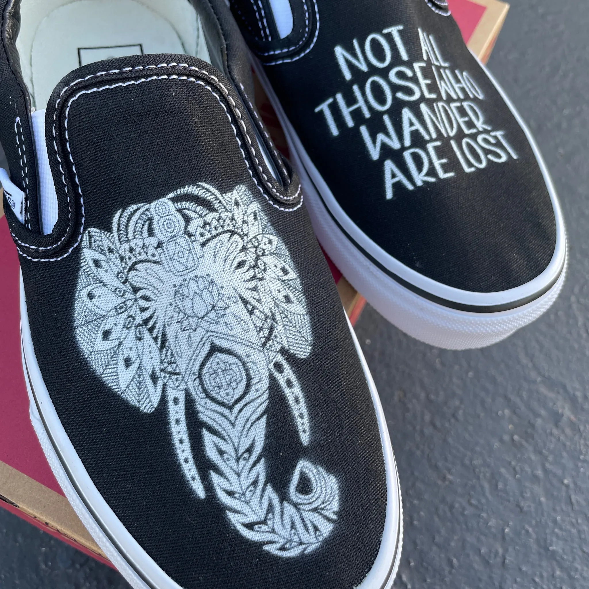 Custom Vans Shoes - Elephant - Black Slip Ons