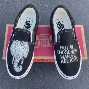 Custom Vans Shoes - Elephant - Black Slip Ons