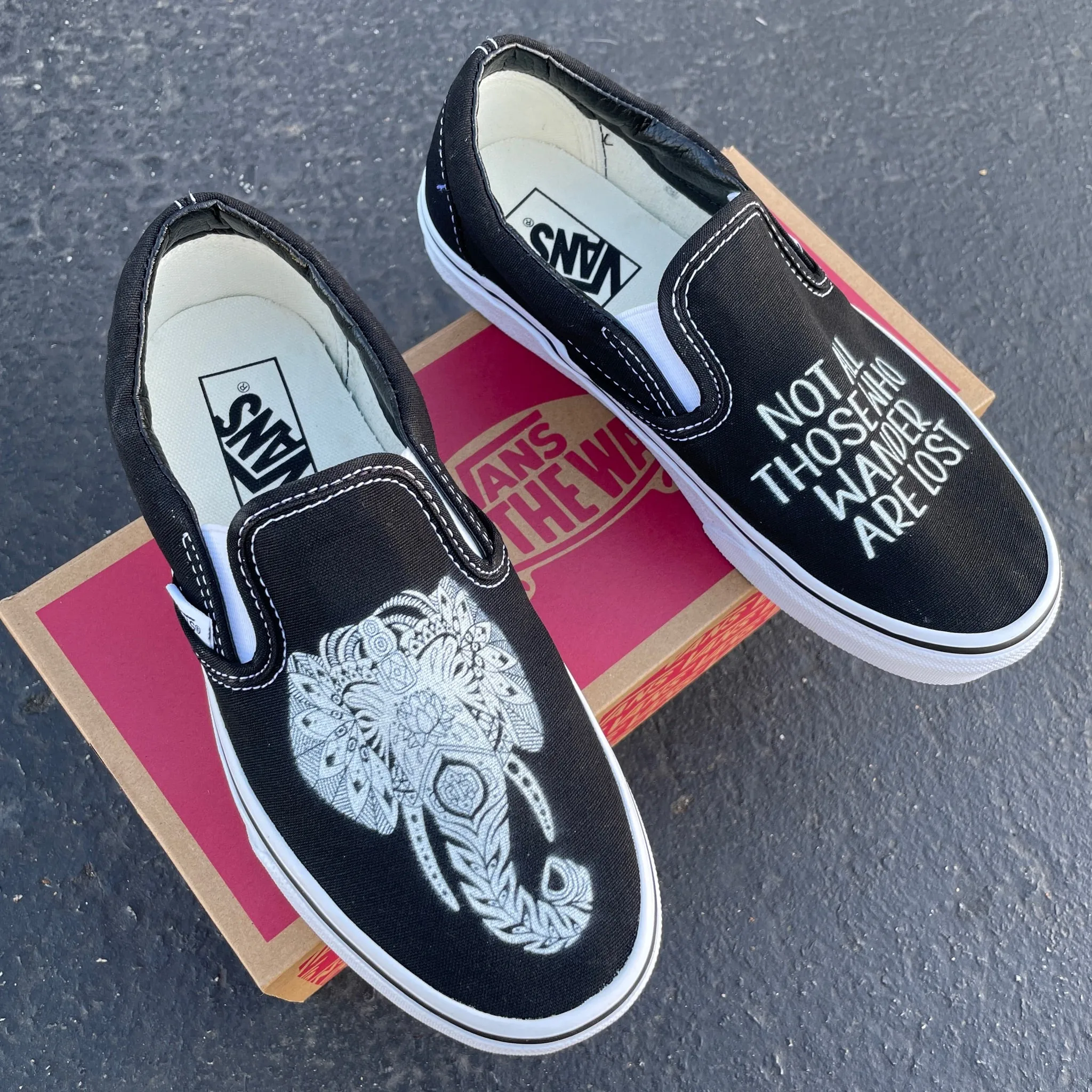 Custom Vans Shoes - Elephant - Black Slip Ons