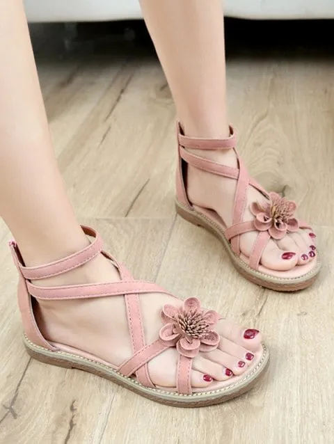 Cute  Pattern Cross Strap Zipper Sandals