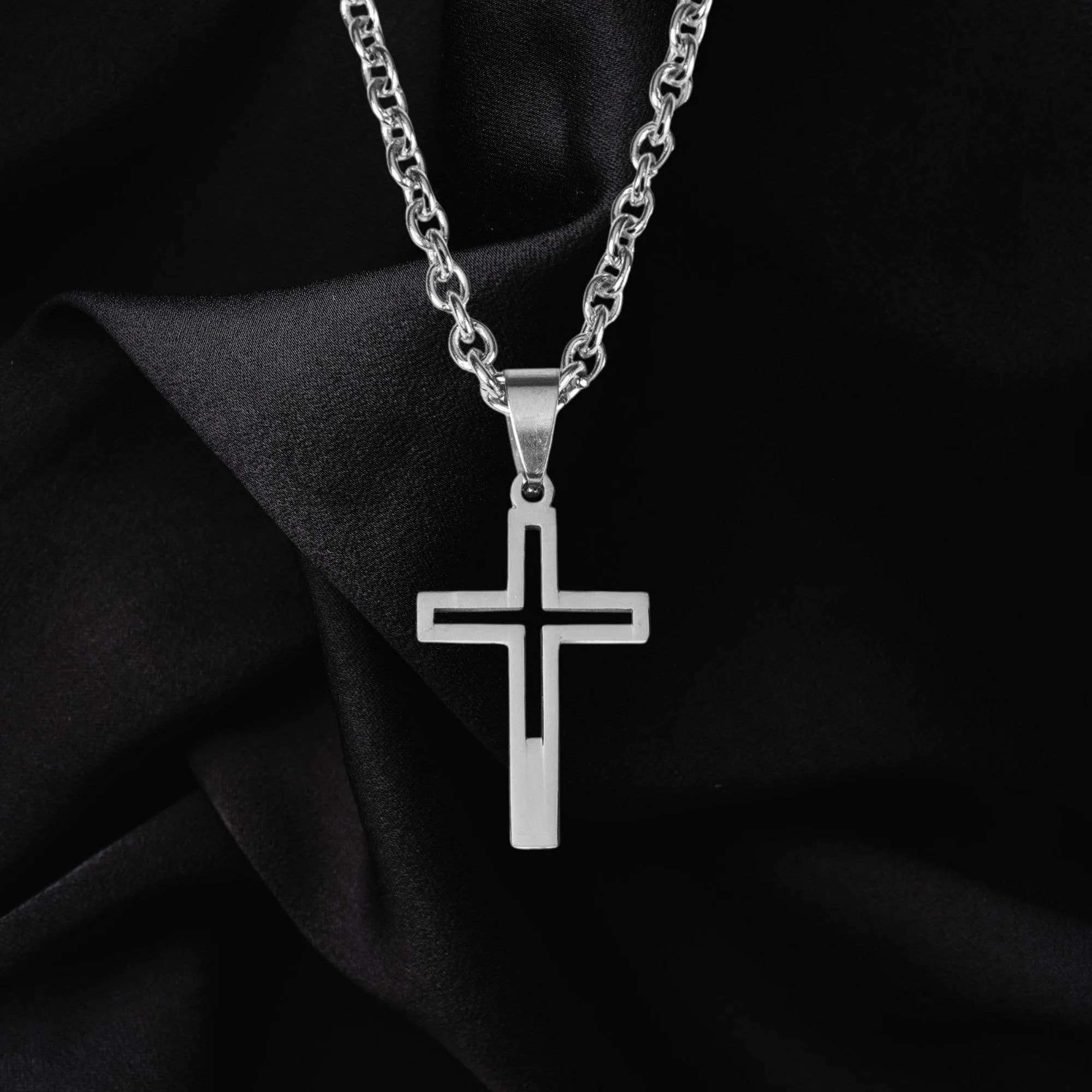 Cutout Box St Steel Cross Pendant