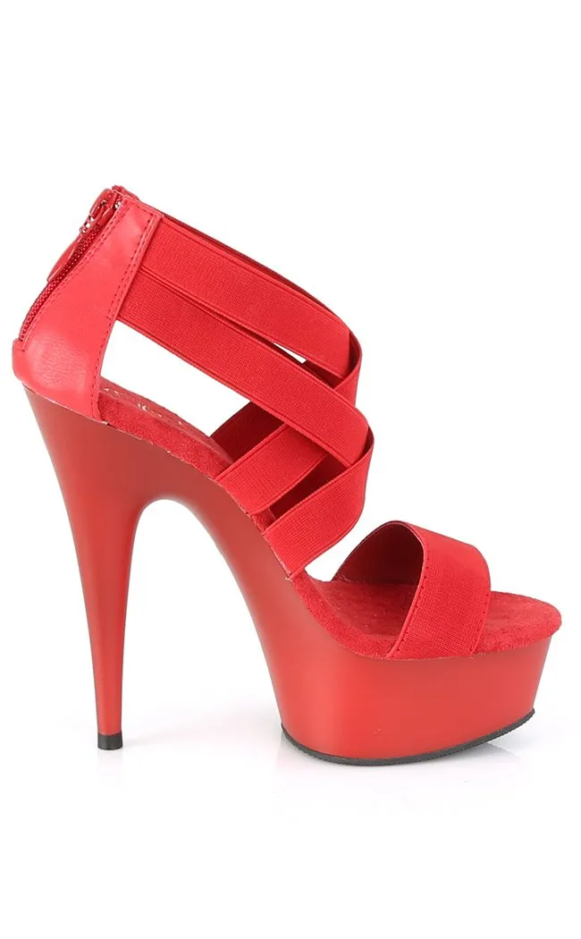 DELIGHT-669 Red Strappy Platform Heels