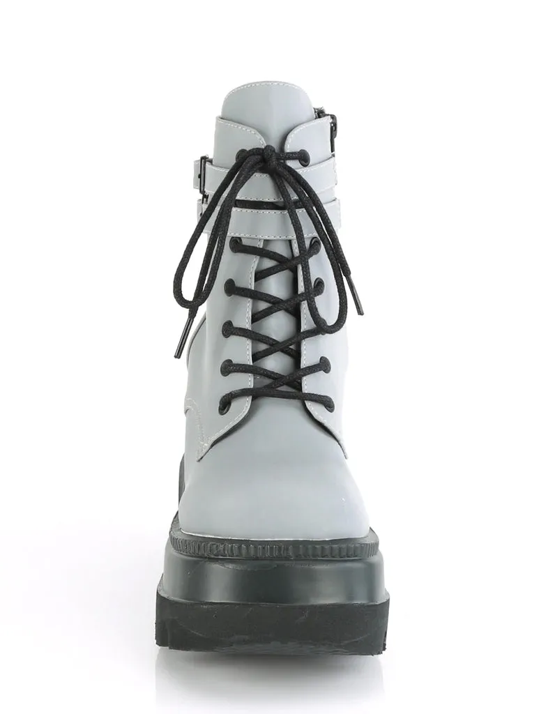 DEMONIA SHAKER-52 PLATFORM BOOTS - GREY REFLECTIVE ✰ PRE ORDER ✰