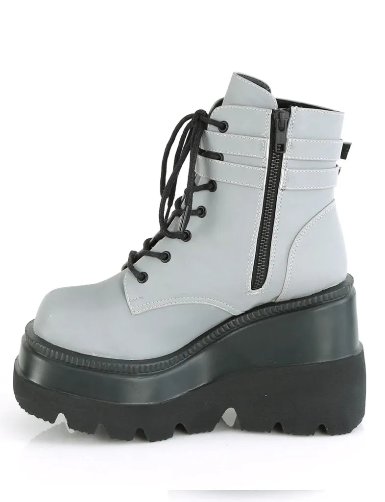 DEMONIA SHAKER-52 PLATFORM BOOTS - GREY REFLECTIVE ✰ PRE ORDER ✰