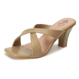 Denill Women Cross Strap Cone Heels (Beige) UK- 5