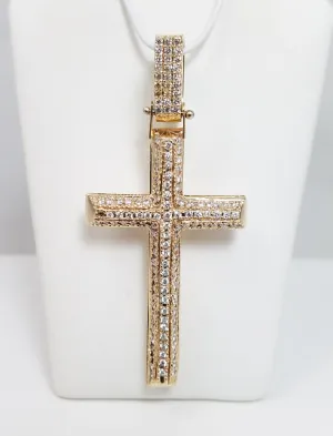 Divine 14k Yellow Gold Natural Diamond 3D Hollow Cross Pendant