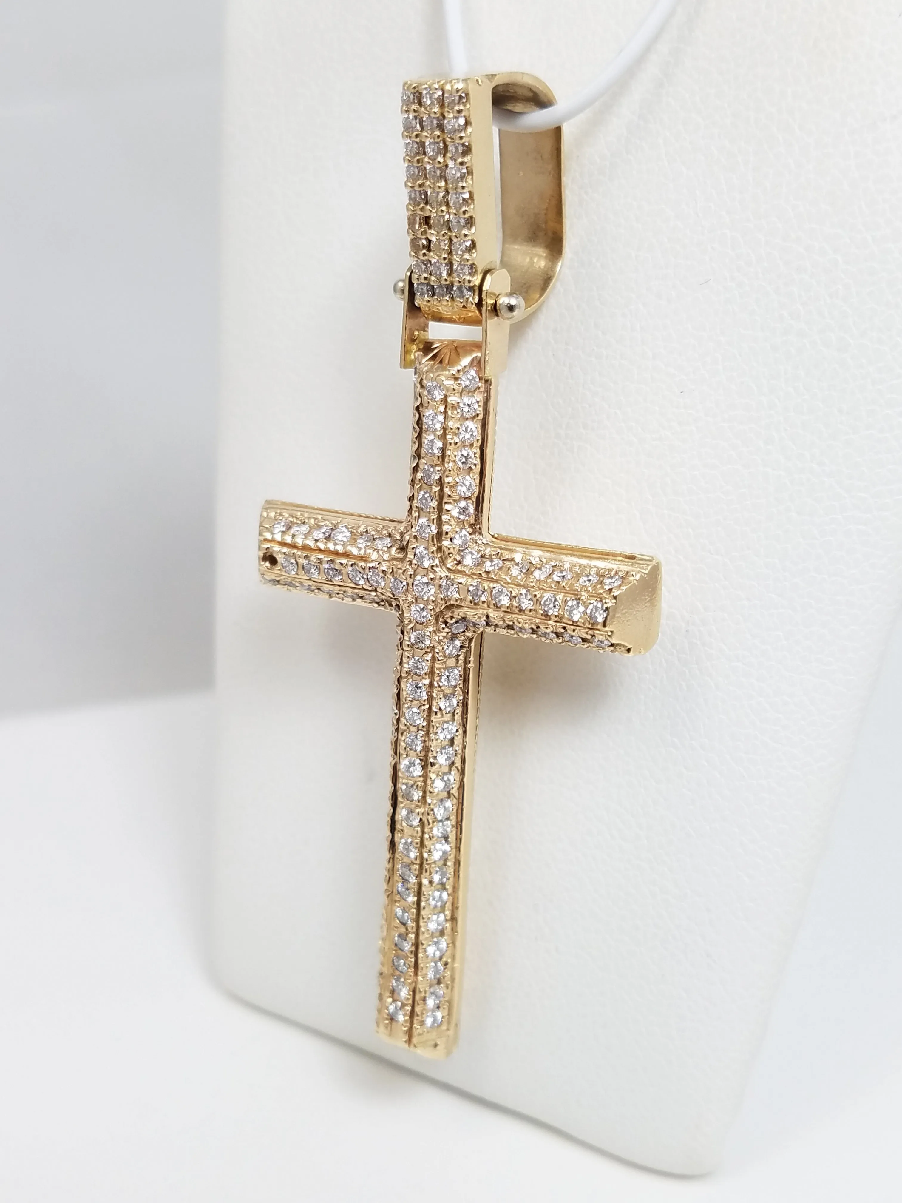 Divine 14k Yellow Gold Natural Diamond 3D Hollow Cross Pendant