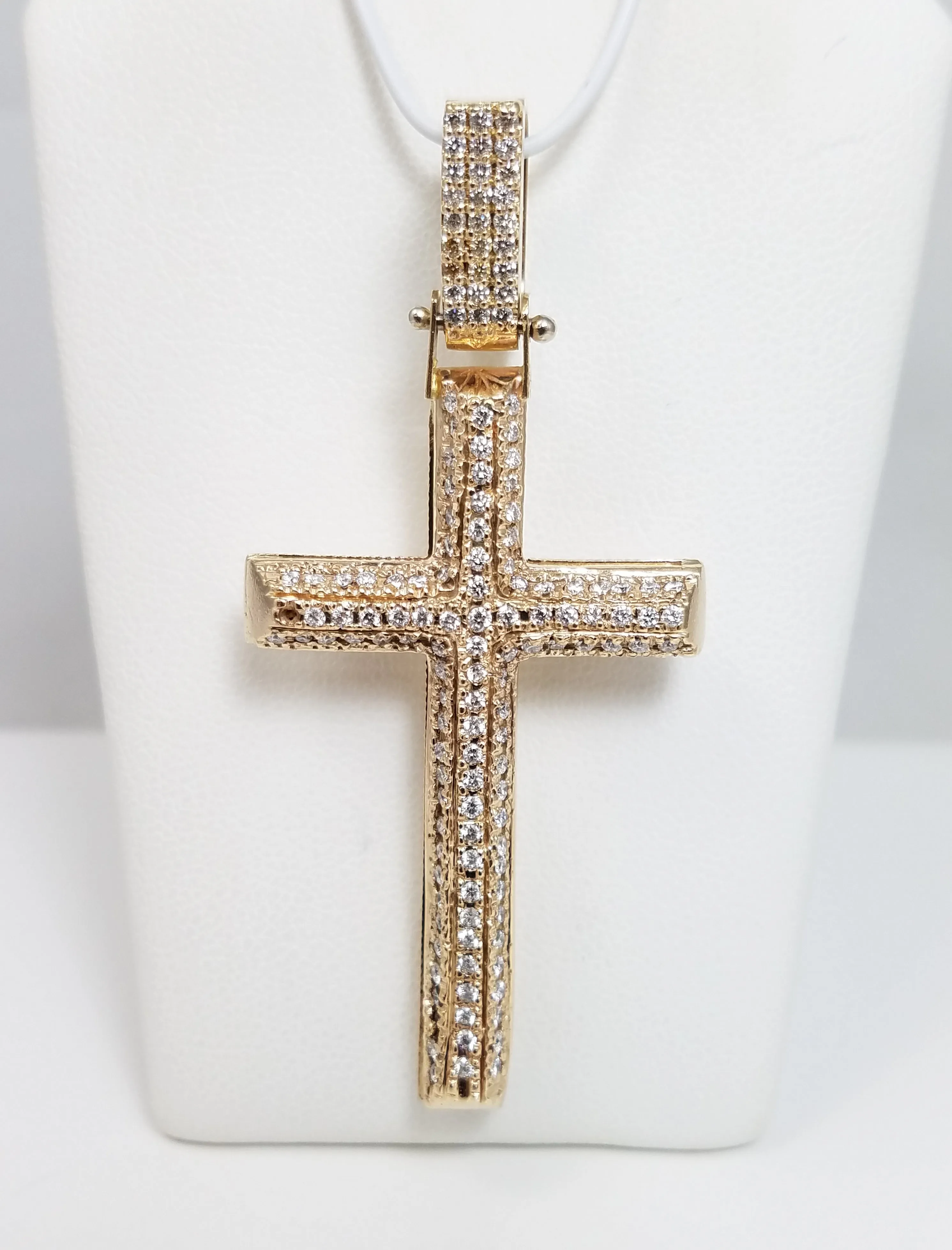 Divine 14k Yellow Gold Natural Diamond 3D Hollow Cross Pendant