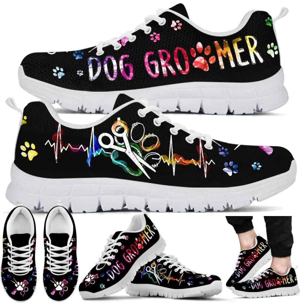 Dog Groomer Sneaker, Colorful Dog Groomer Heartbeat Sneakers Shoes, Best Running Shoes, Unique Gifts For Dog Lovers