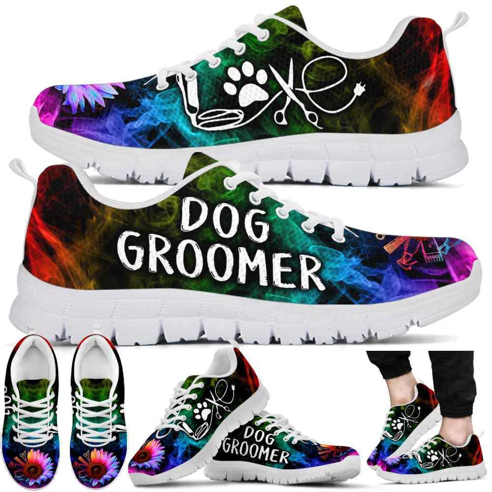 Dog Groomer Sneaker, Colorful Dog Groomer Sunlower Smoke Sneakers Shoes, Best Running Shoes, Unique Gifts For Dog Lovers