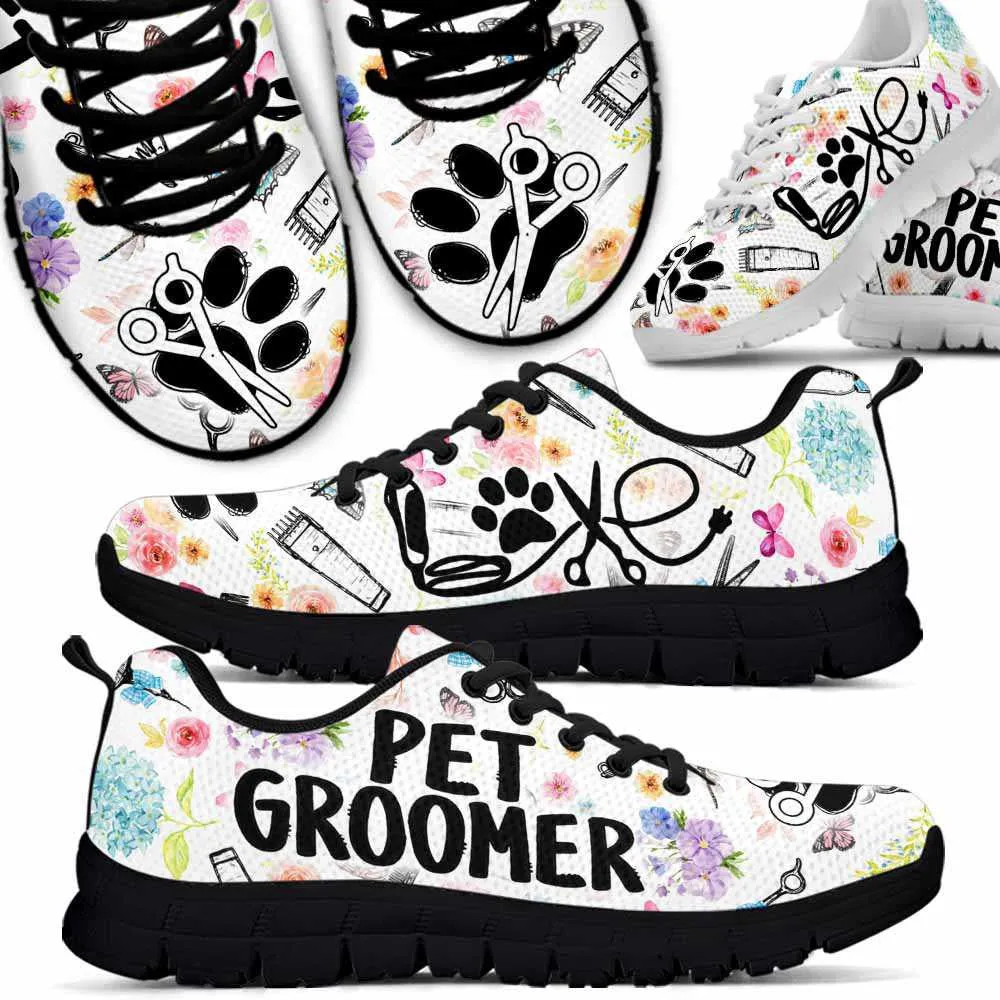 Dog Groomer Sneaker, Dog Groomer Flower Love Pattern Sneakers Shoes, Best Running Shoes, Unique Gifts For Dog Lovers