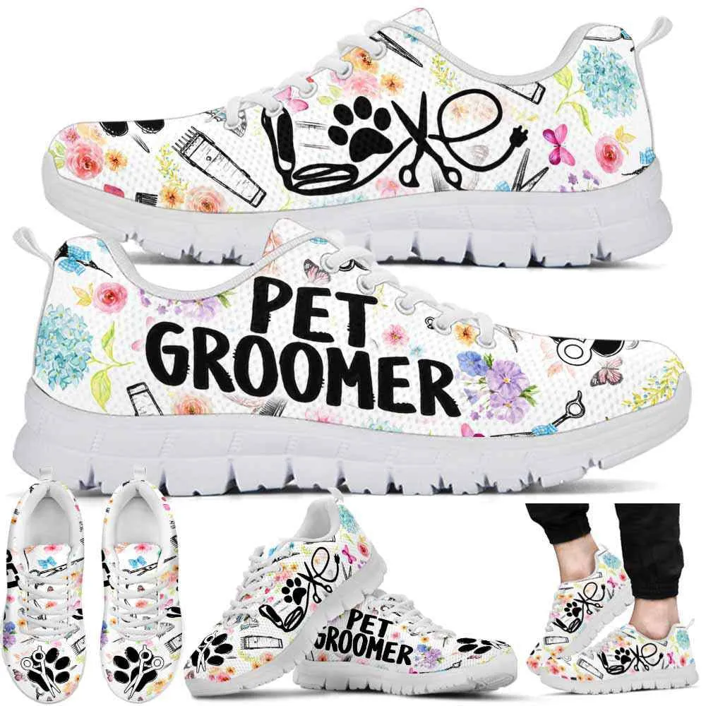 Dog Groomer Sneaker, Dog Groomer Flower Love Pattern Sneakers Shoes, Best Running Shoes, Unique Gifts For Dog Lovers