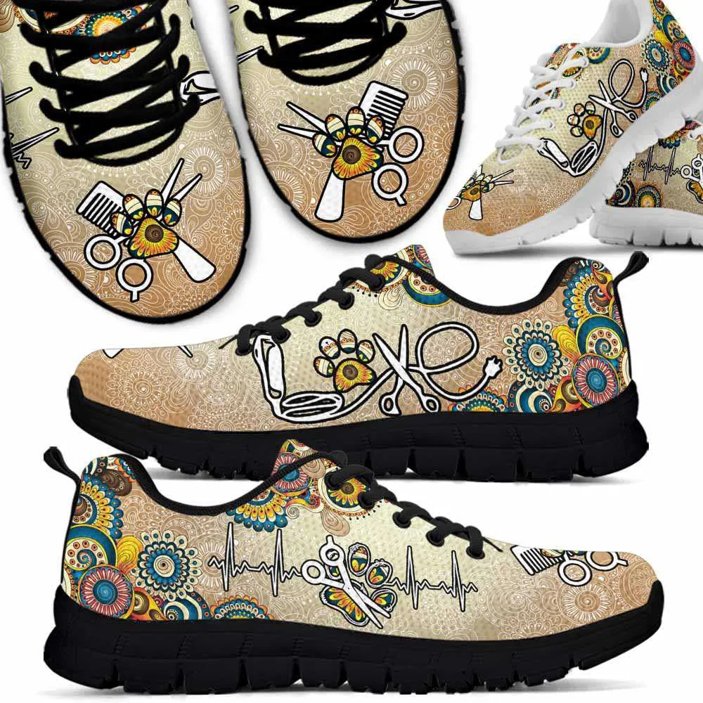 Dog Groomer Sneaker, Mandala Flower Dog Groomer Paw Sneakers Shoes, Best Running Shoes, Unique Gifts For Dog Lovers