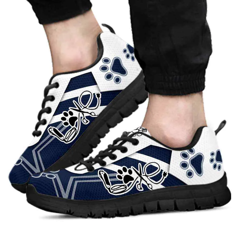 Dog Groomer Sneaker, Navy Line Dog Groomer Heartbeat Sneakers Shoes, Best Running Shoes, Unique Gifts For Dog Lovers