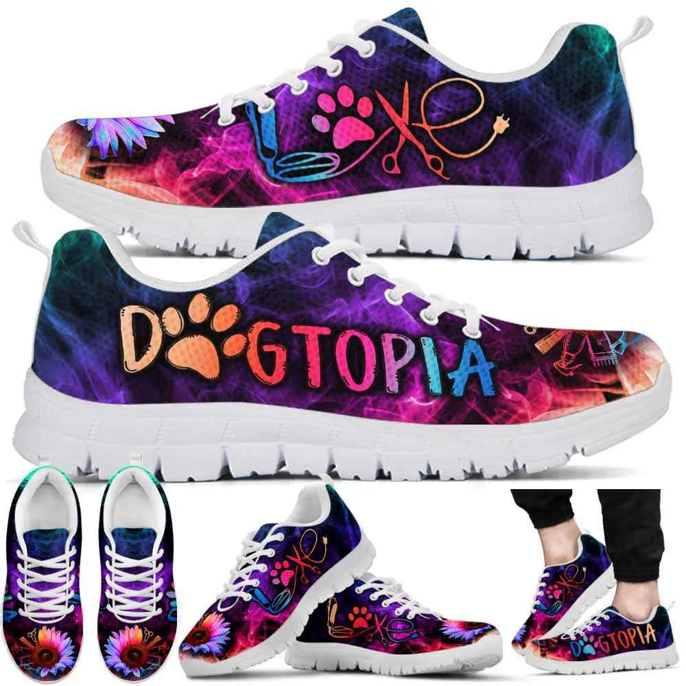 Dogtopia Rainbow Sunflower Smoke Sneakers Shoes, Dog Print Shoes, Best Running Shoes, Unique Gifts For Dog Lovers