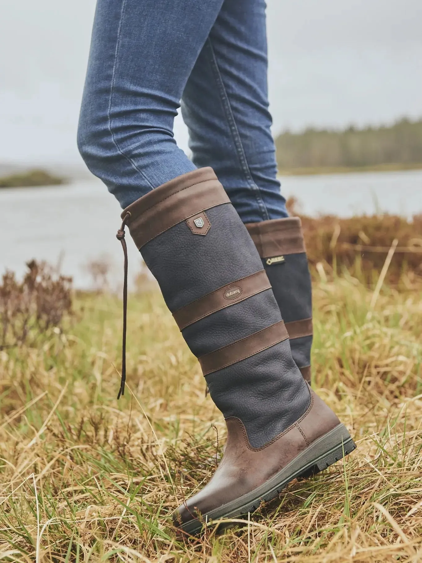 DUBARRY Galway Waterproof Leather Country Boots - Navy & Brown