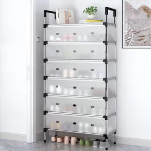 Flolinda Shoe Rack 7 Shelves - Stainless Steel Shoe Organizer, Sturdy & Durable Shoe Rack Entryway, Free Standing Shoe Shelf, Metal Shoe Storage, Outdoor Shoe Rack