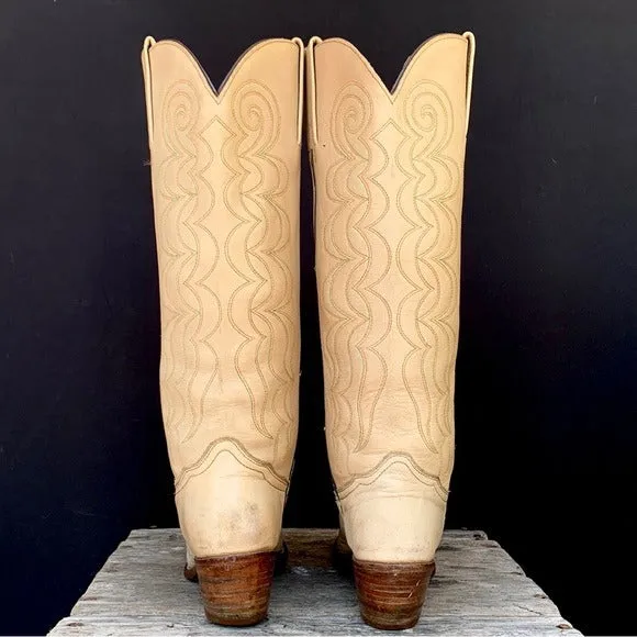 FRYE Vintage Ivory Beige Tall Knee High Stitching Cowgirl Cowboy Western Boots