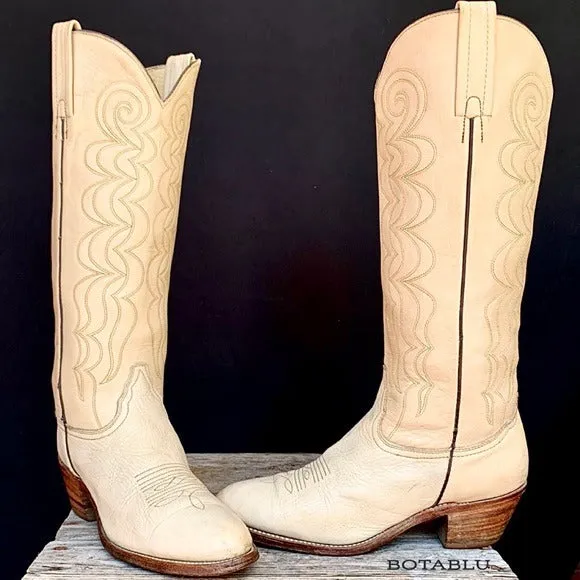 FRYE Vintage Ivory Beige Tall Knee High Stitching Cowgirl Cowboy Western Boots