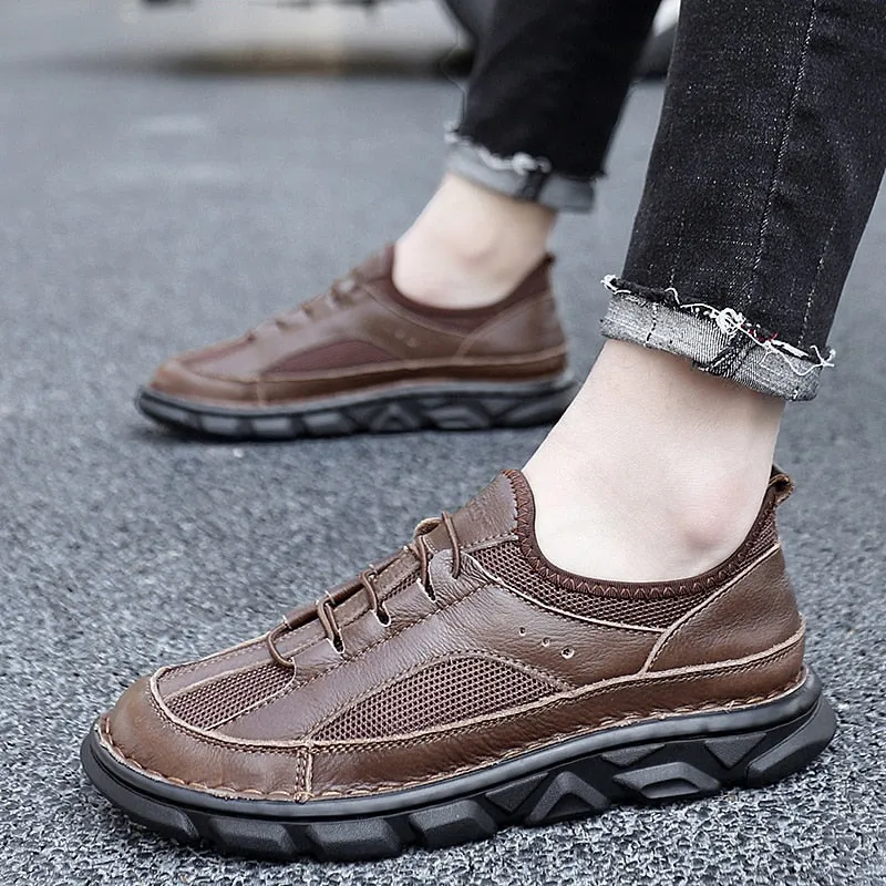 Genuine Leather Men's Shoes Outdoor Men's Loafers Soft Men's Men Casual Moccasins Shoes Handmade Walking Men's Sneakers