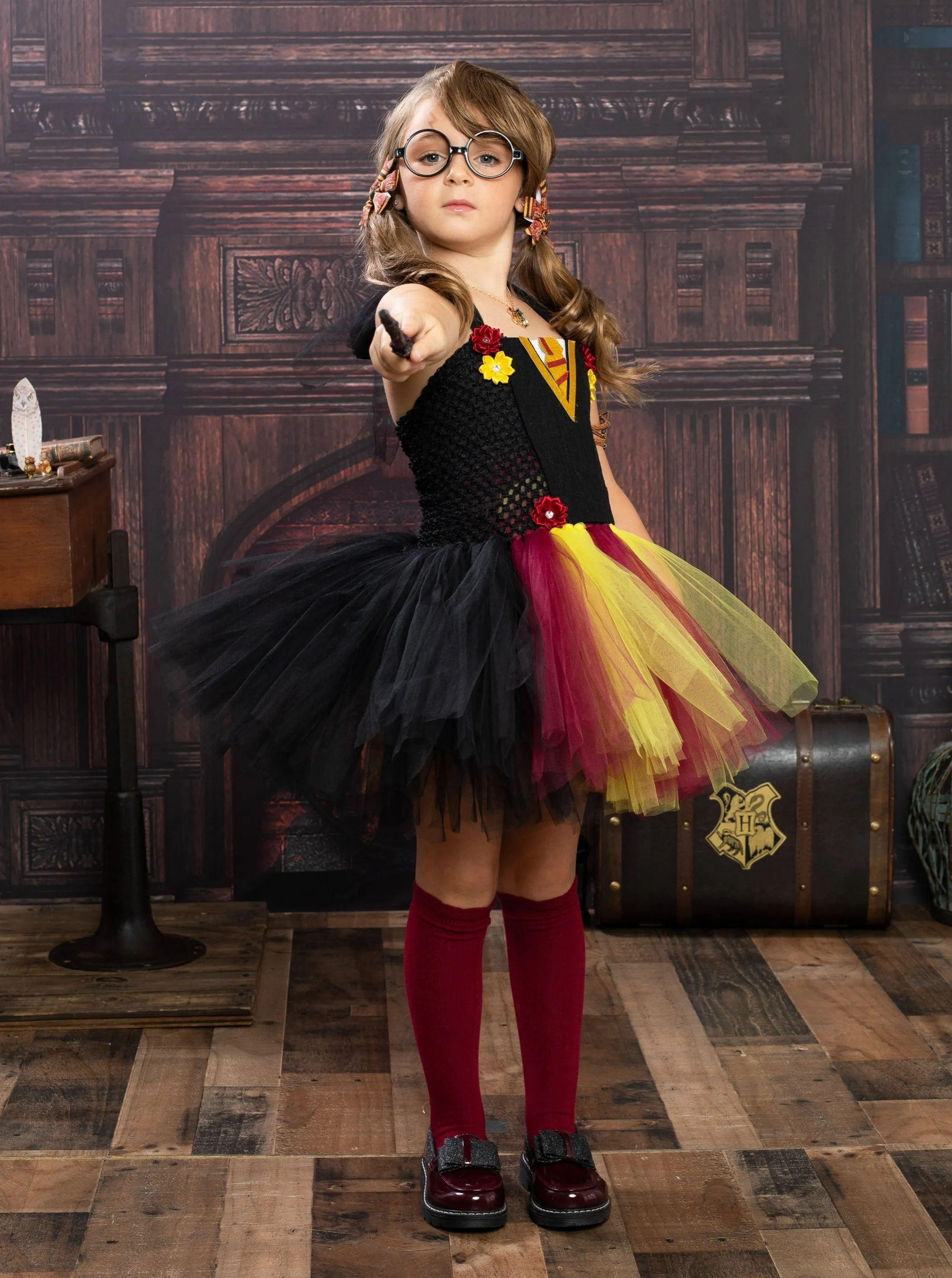 Girls Red and Gold Wizard School Tutu Costume Dress