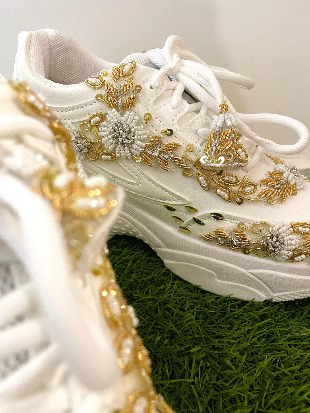 Gold Tassel Intricate Embroidered Kanvas Sneakers