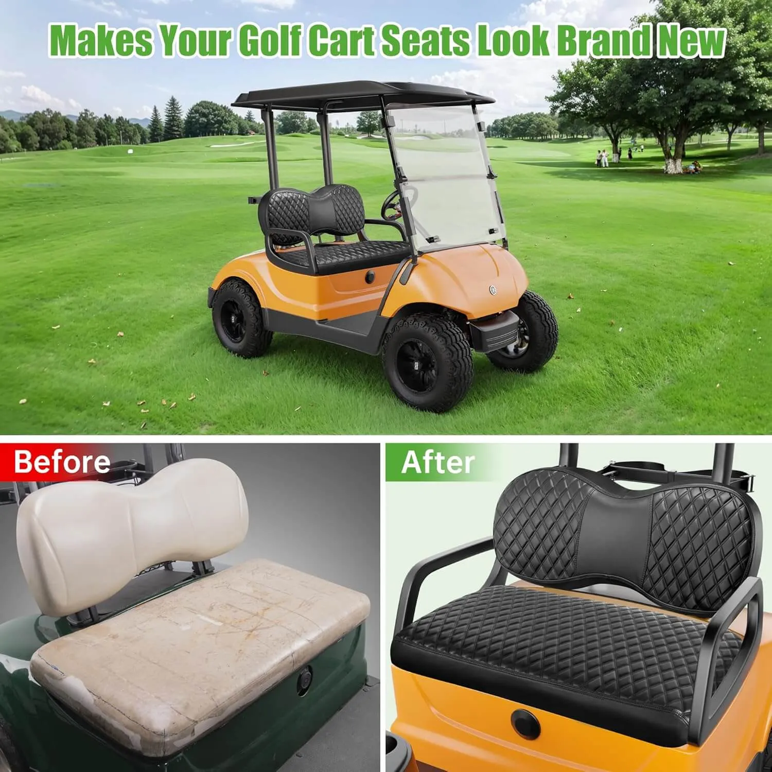 Golf Cart Seat Covers Waterproof Vinyl Seat Cover for EZGO Club Car Yamaha - 10L0L