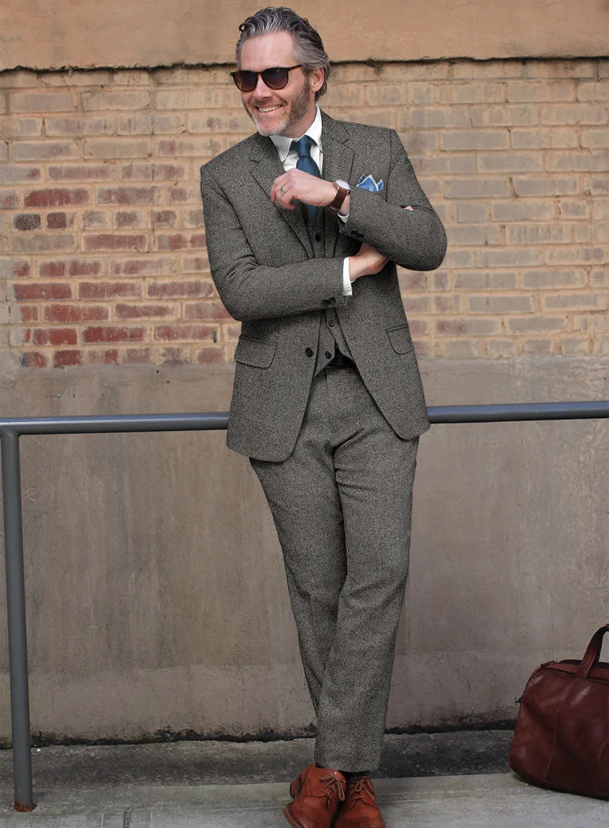 Gray Herringbone Flecks Donegal Tweed Suit